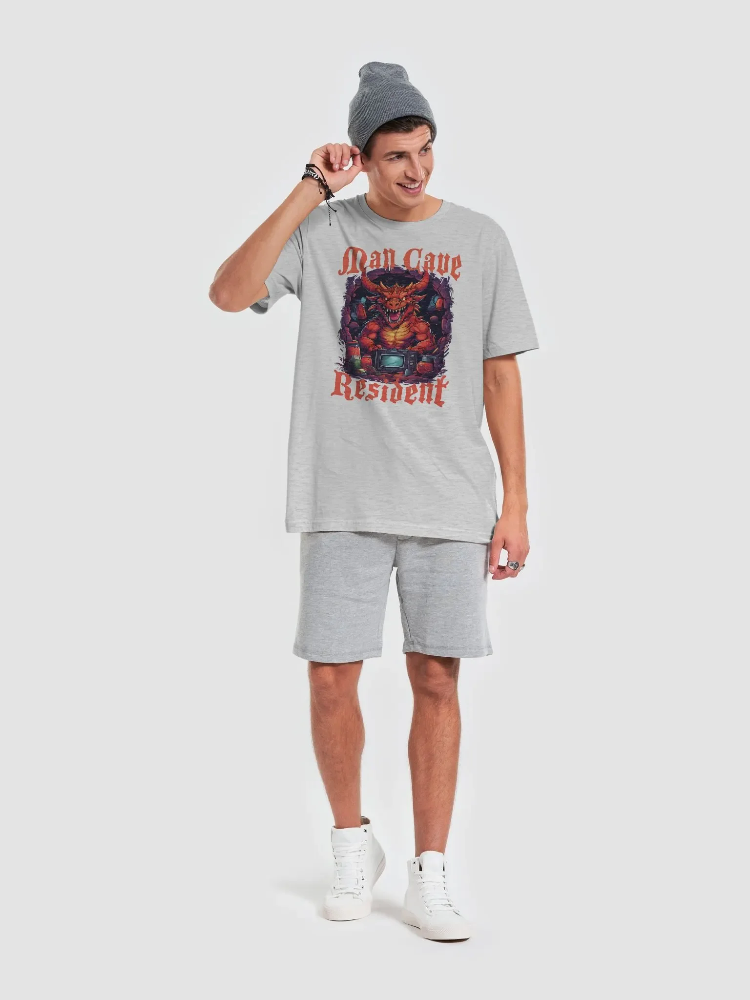 Man Cave Resident - Cool Scary Red Dragon Bella Canvas 3001 Super Soft T-Shirt for Men product image (2)