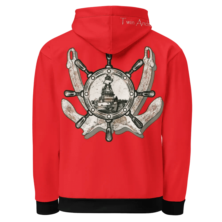 Red Twin anchor ship wheel & Tug CE Hoodie product image (1)