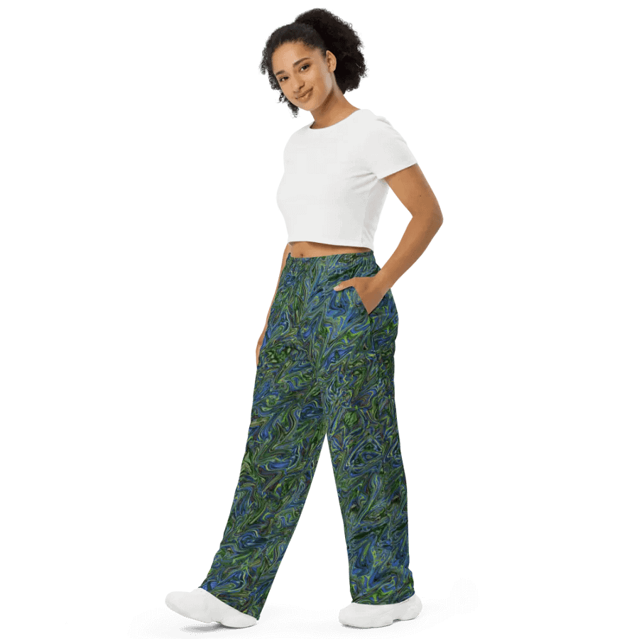 Blue Green liquid Marbling Wideleg Pants product image (4)