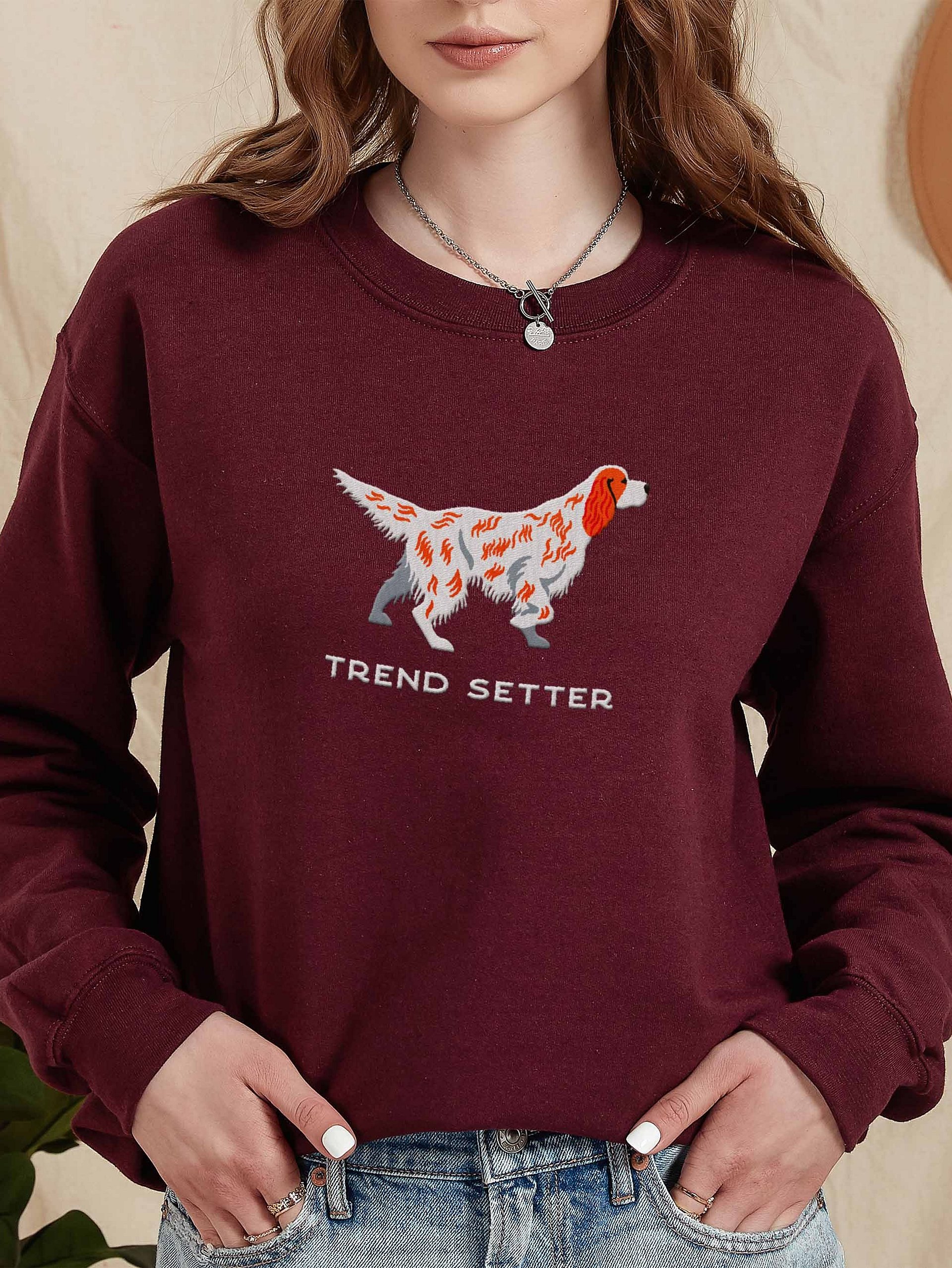 Trend Setter Sweatshirt (Embroidered) of an English Setter(Orange Belton) product image (2)