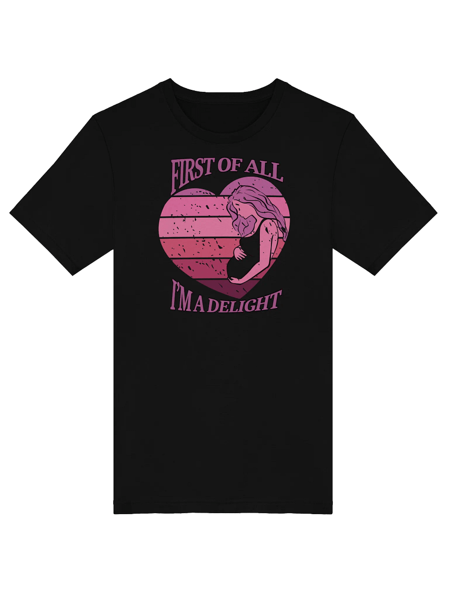 'First Of All I'm A Delight' Pregnancy Announcement T-Shirt | Pink Sunset Heart Graphic | Cute Expecting Mom Tee product image (2)