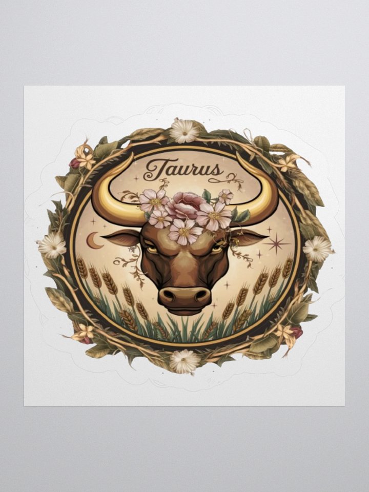 Exquisite Taurus Zodiac Sticker: Bull with Floral Wreath - Durable Vinyl product image (2)