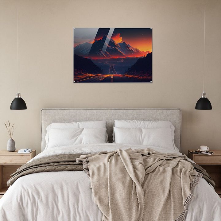 MOUNTAINS AND RED EVENING GLOSSY ACRYLIC PRINT product image (2)