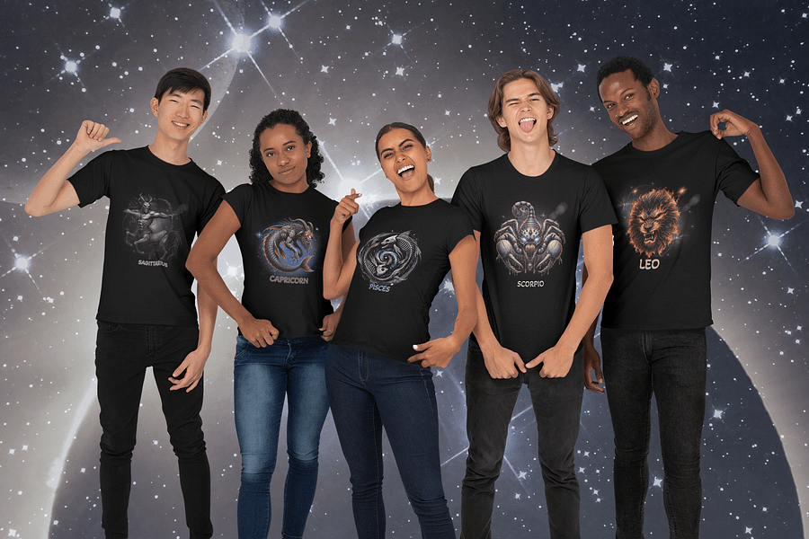 Demonic Zodiac T-Shirts| Aquarius | Halloween Group Tshirt | Gothic Astrology Signs | Dark Horoscope Tees | Halloween Celestial Horror Clothing product image (3)