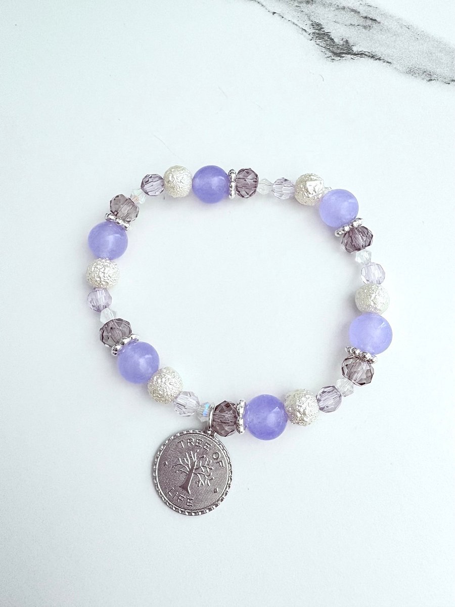Tree of Life Charm, Purple Beaded Stretch Bracelet | Handmade 8" Stretch Bracelet | Coastal Charm Jewelry by Monique Faella Designs™ | MFD-00058 product image (1)