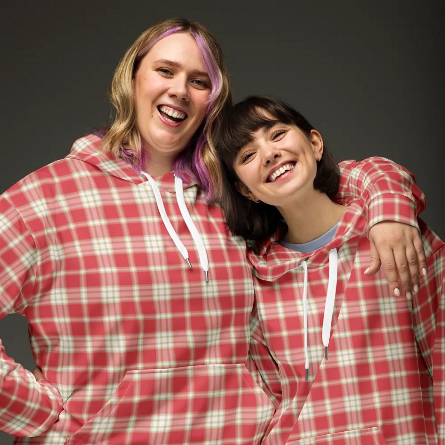 Coral Pink Plaid Hoodie product image (3)