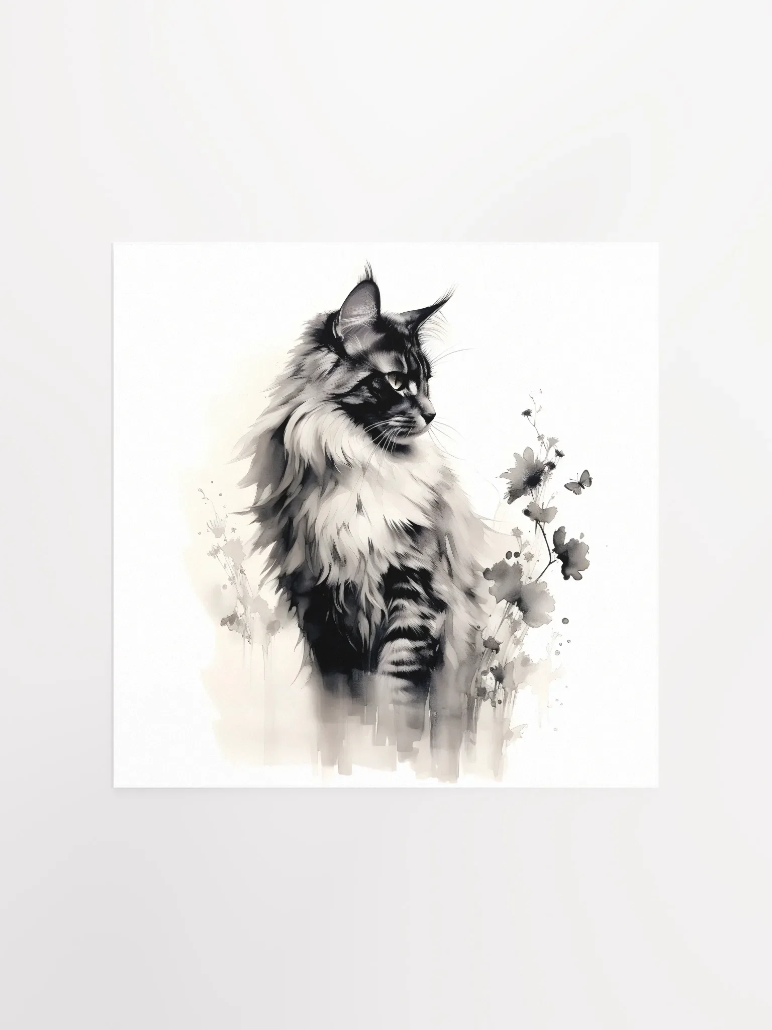 Maine Coon Floral Ink Poster product image (1)