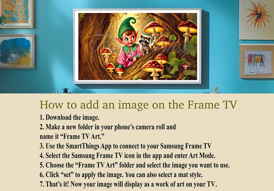 Spring Samsung Frame TV Art, Forest Elf with Raccoon, Woodland, Retro Art for TV product image (5)