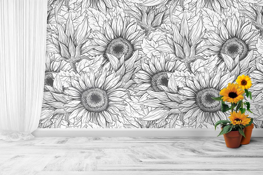 Sunflower Seamless Pattern Bundle, Sunflower Clipart, Autumn Digital Papers Line Art product image (10)