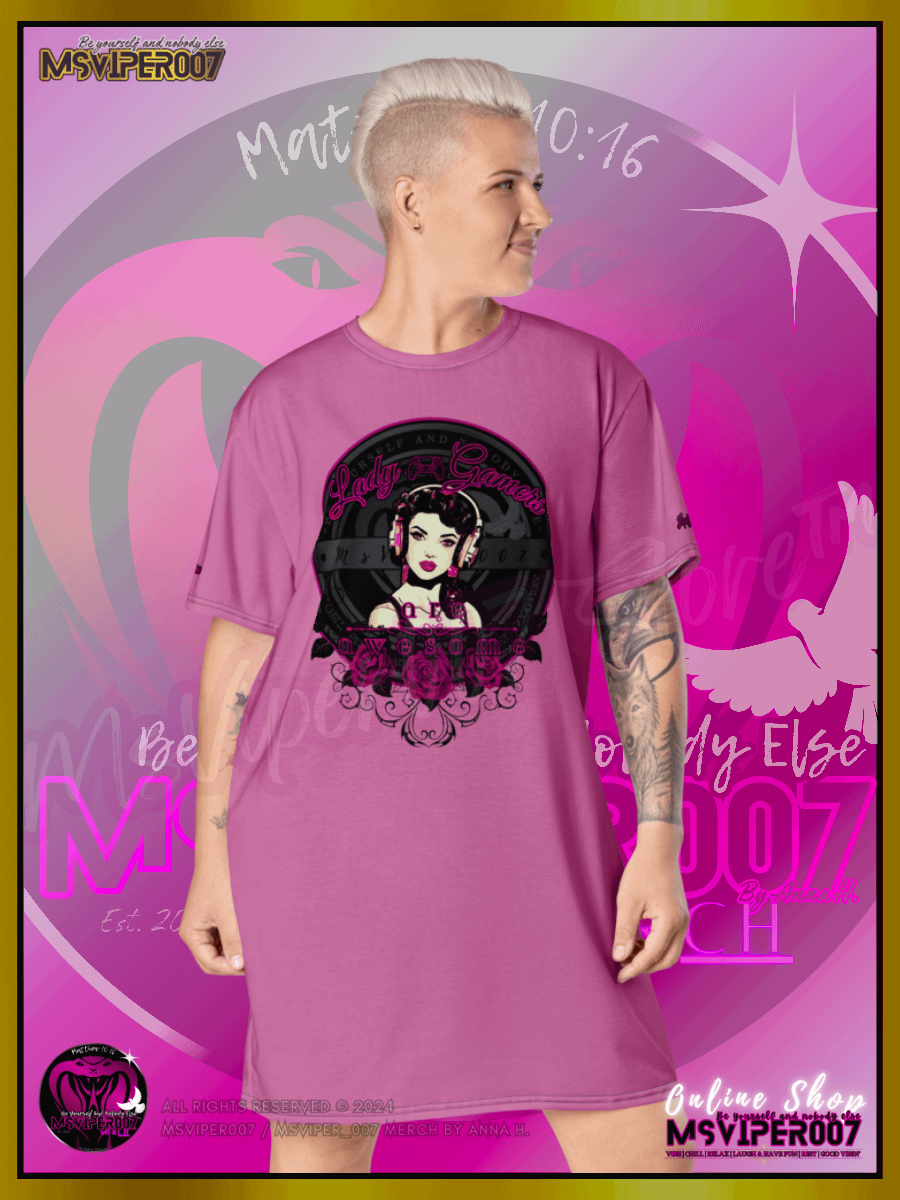 T-Shirt Dress - MsViper007's "Lady Gamers Are Awesome™ | [V3] (vintage pink/solid)" T-Shirt Dress product image (7)