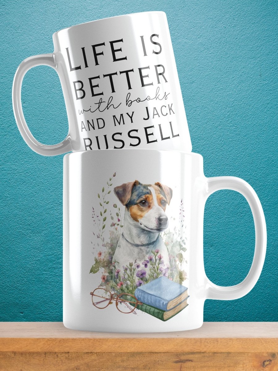 Life is better with books and my Jack Russell - ceramic dog coffee mug for a crazy Jack Russell lady product image (1)