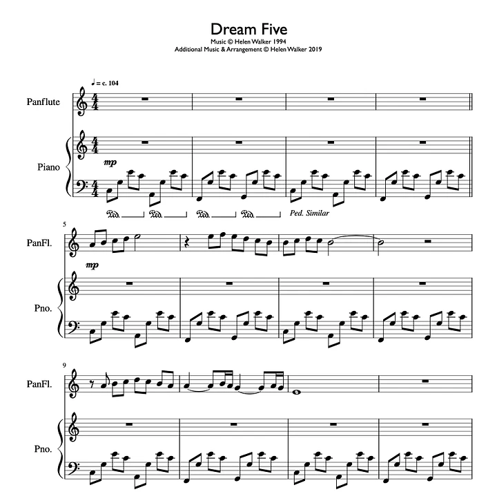 Dream Five (Panpipe & Piano - Score & Parts) product image (1)