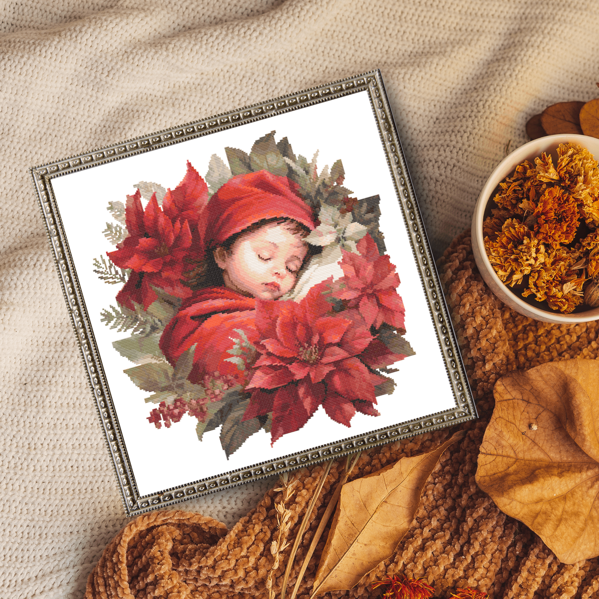 Baby Poinsettia Angel Cross Stitch Pattern product image (6)