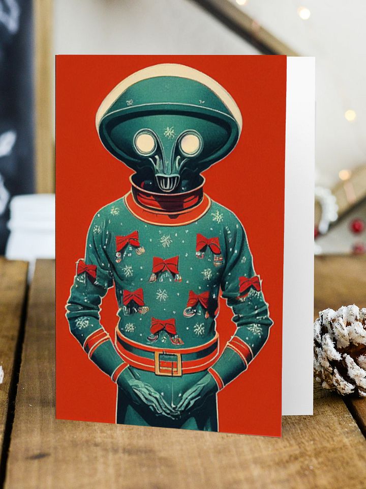 Retro Kitsch Alien Ugly Sweater Christmas Cards Pack of 10 • 5×7 product image (1)
