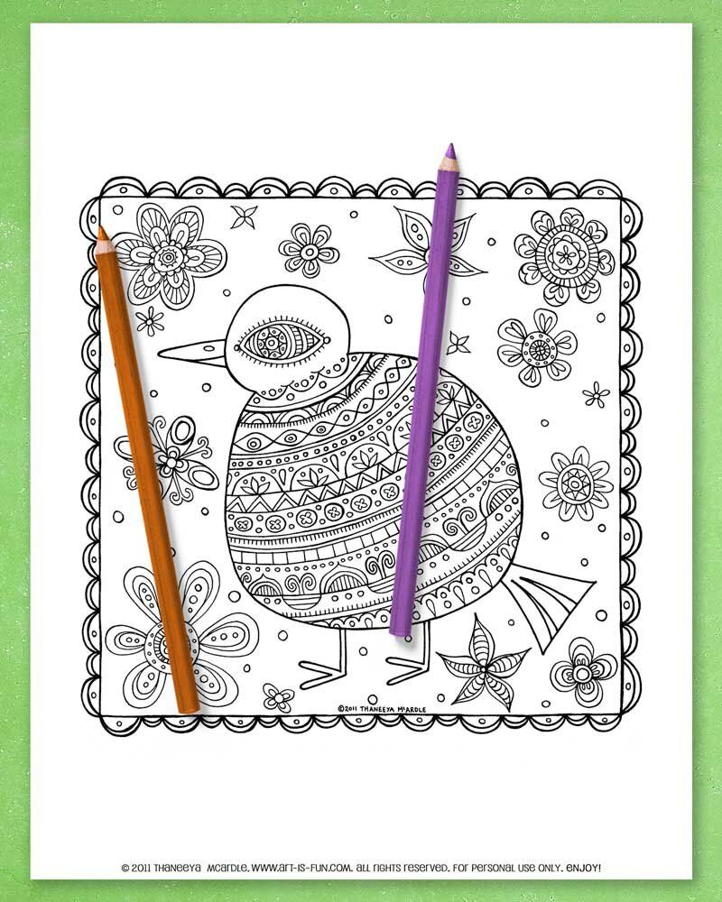 Folk Art Birds Coloring Pages product image (6)