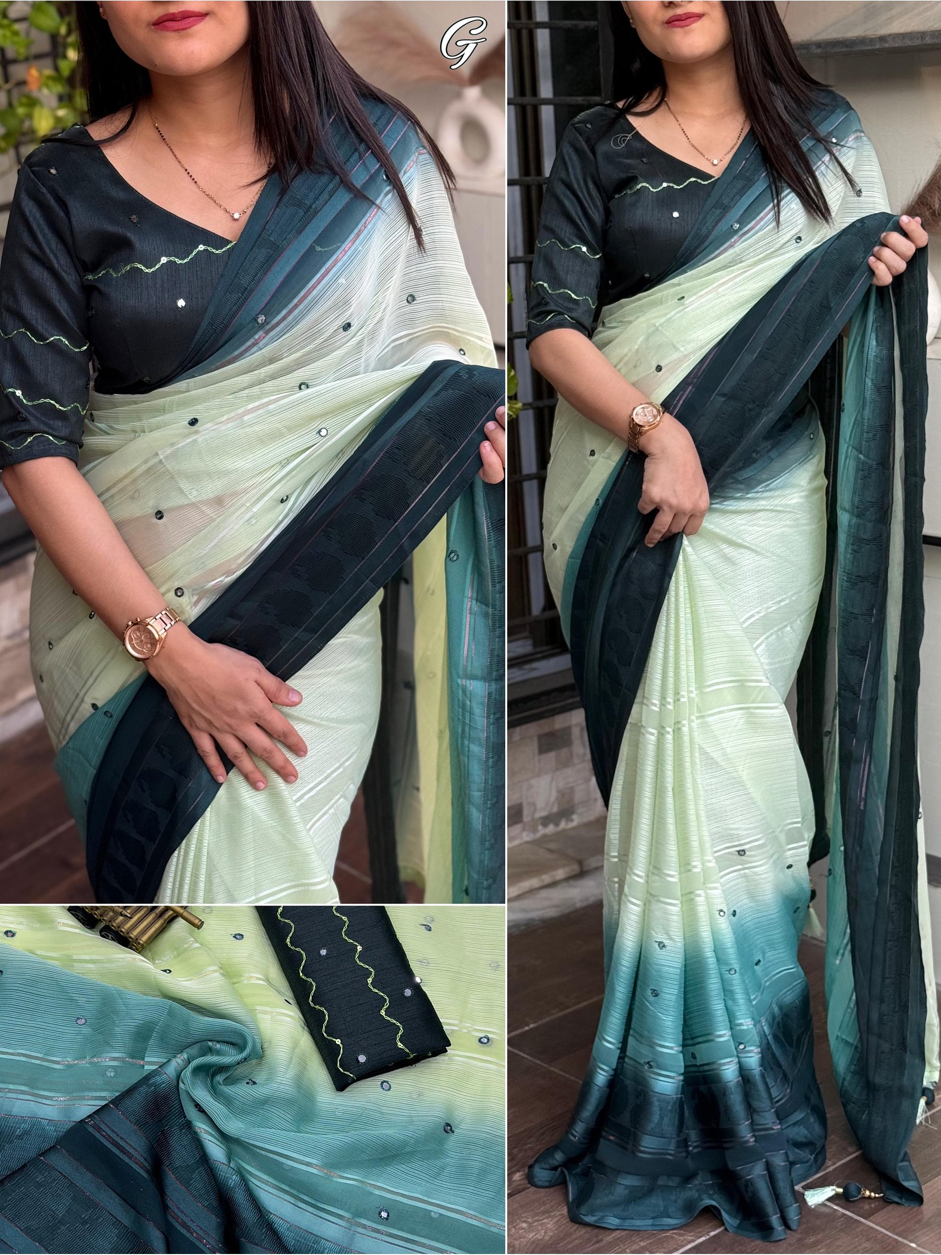 Ideal casual wear saree, featuring a beautiful touch of fancy gota patti mirror work pattern product image (9)