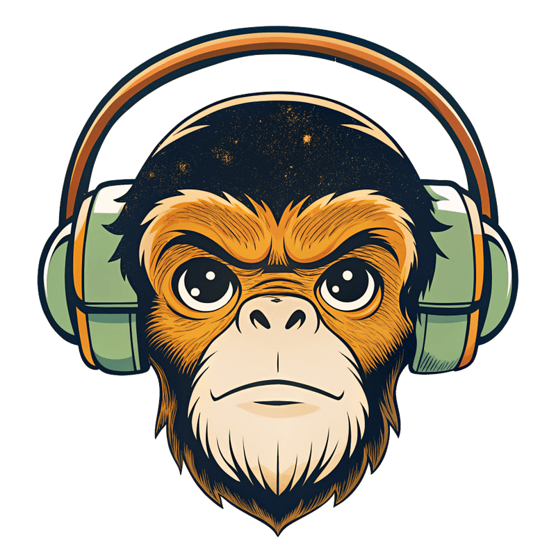 Cute Monkey Wearing Headphone And Enjoying Music T Shirt Design | High Quality PSD File With Transparent BG