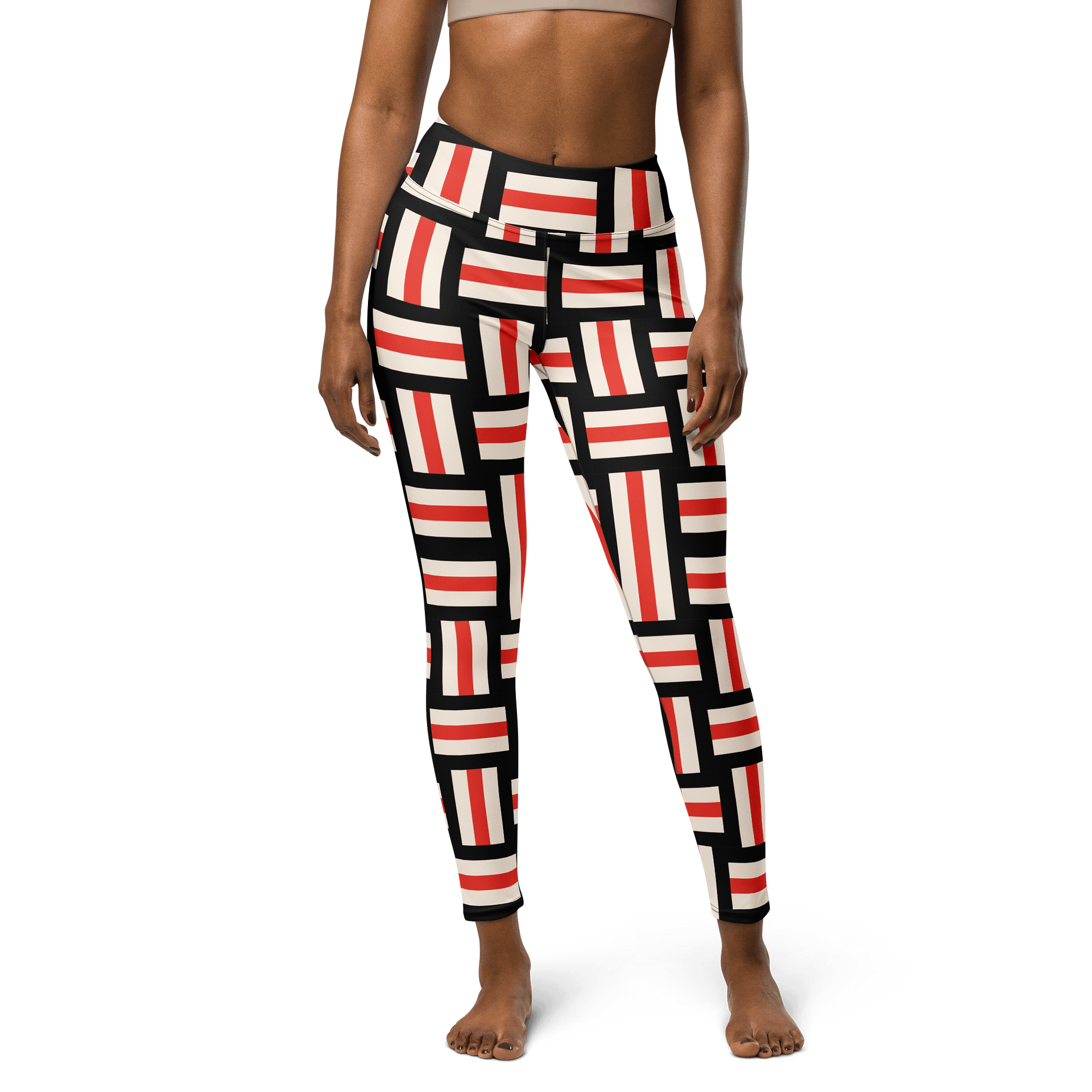 Modern Artisan High-Waist Leggings - Red, White, and Black Striped product image (1)