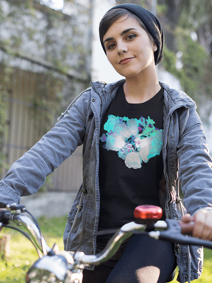 Abstract Blue Green Rose Bouquet Ladies Cotton T Shirt product image (1)
