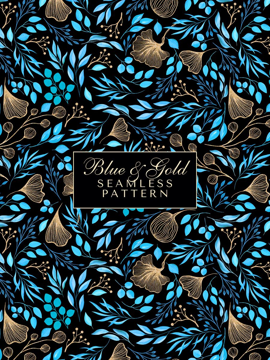Blue & Gold Premium Watercolor Single Seamless Pattern No1 product image (1)