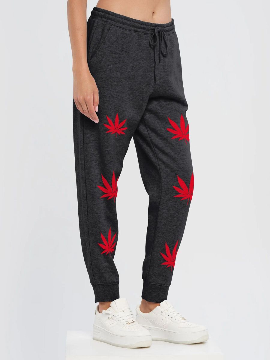 Red Cannabis Leaf Fleece Joggers product image (16)
