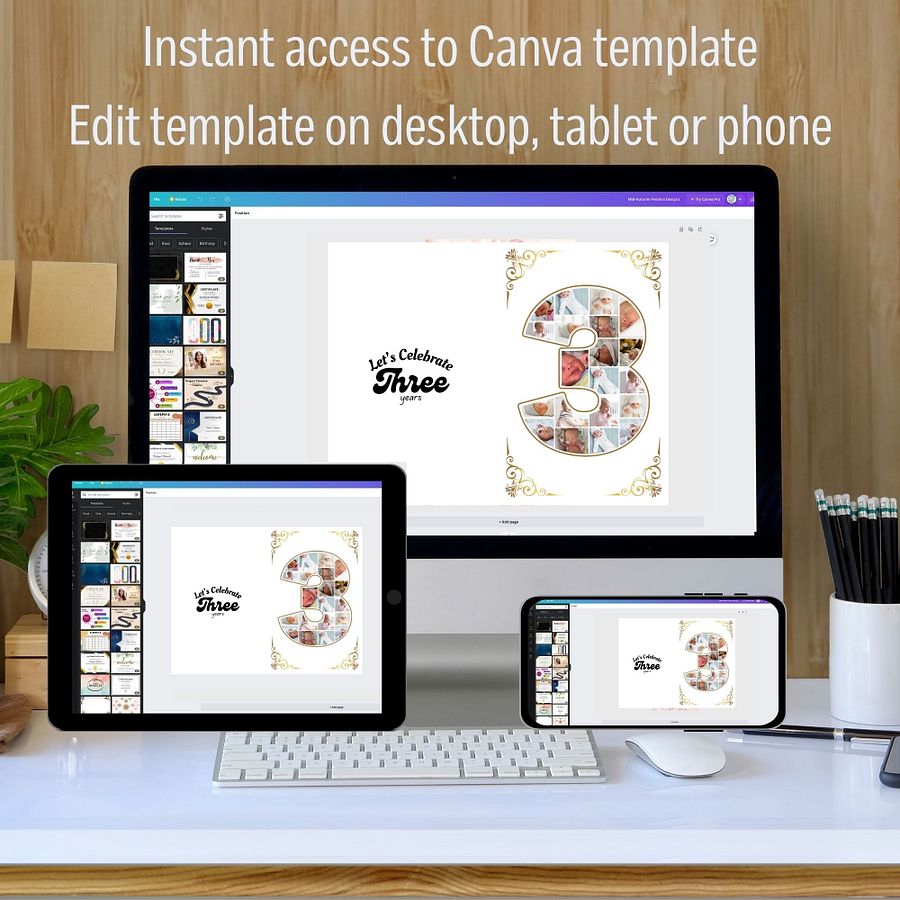 Three Year Celebration Card Photo Collage Canva Template product image (4)