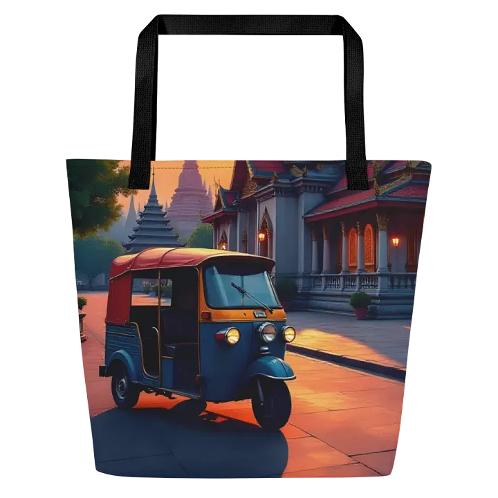Tuk-Tuk at Sunset Near Thai Temple Tote bag. product image (1)