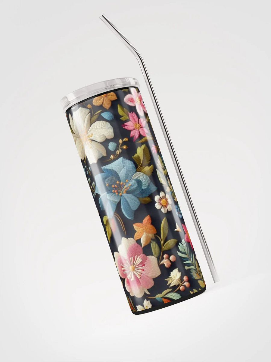 Bright Floral Embroidered Stainless Steel Tumbler - Vibrant Sipping Joy product image (3)