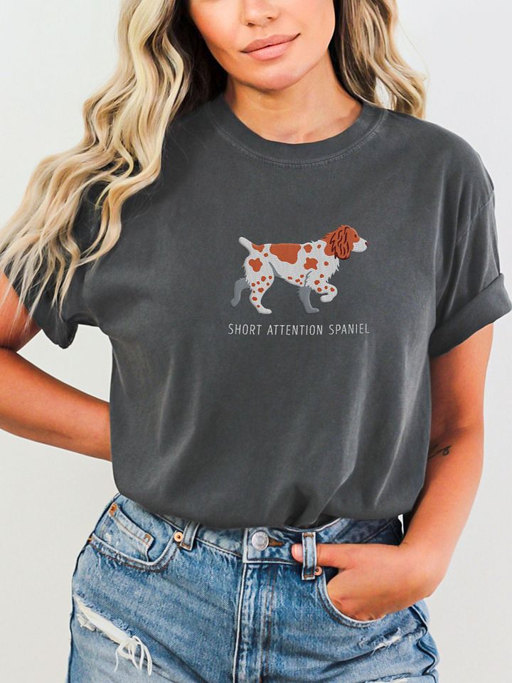 Short Attention Spaniel T-Shirt(Embroidered) of a Brittany Spaniel product image (2)