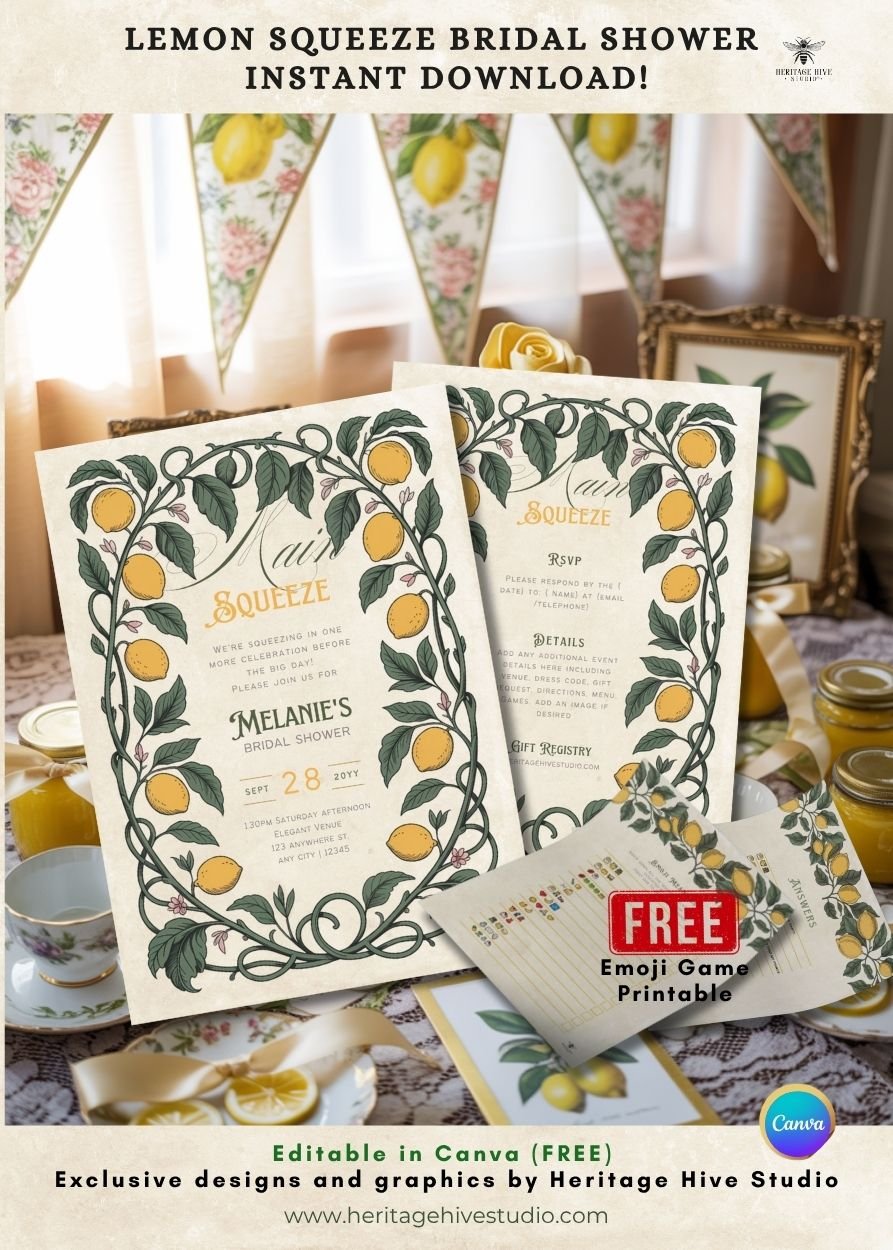 Botanical Lemon Themed Bridal Shower Invitations | Instant Download product image (1)