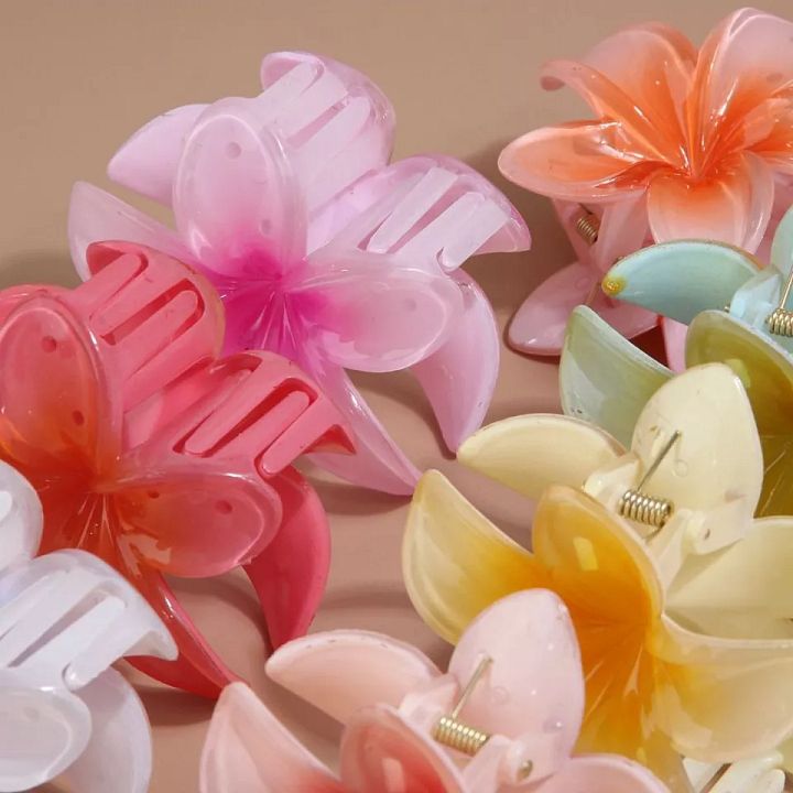 Plumeria Flower Shape Hair Claw Plastic Barrettes Hair Clip for Women Girls product image (2)