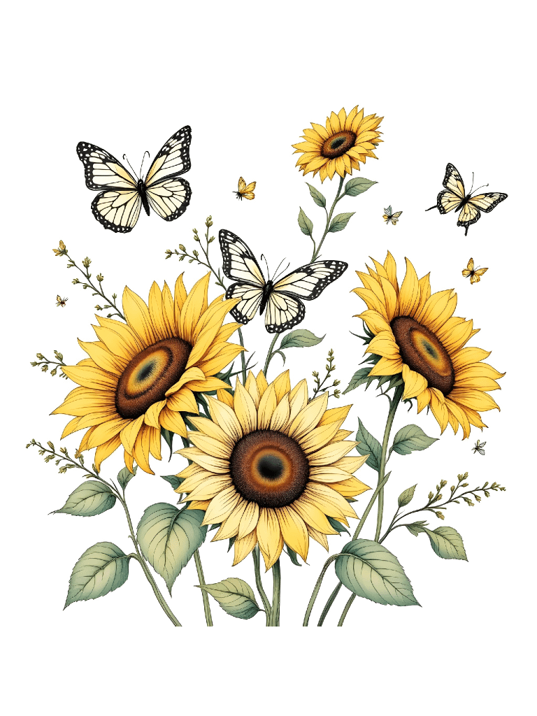 20 Sunflower and Butterfly Clipart, Digital Download, Floral Wall Art, Wedding Invitations, Scrapbooking, Card Making, Printable Decor product image (3)