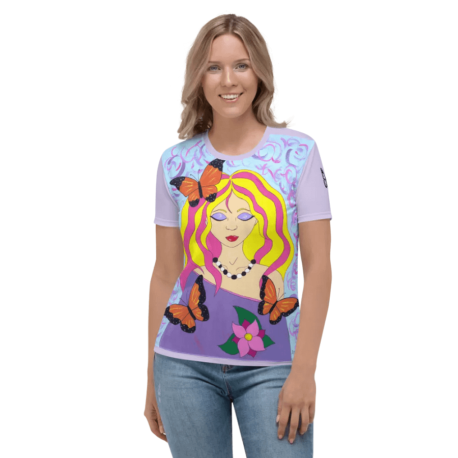 Butterfly spring woman (art by Dina R.) acrylic painting picture - Women's Crew Neck T-Shirt product image (1)