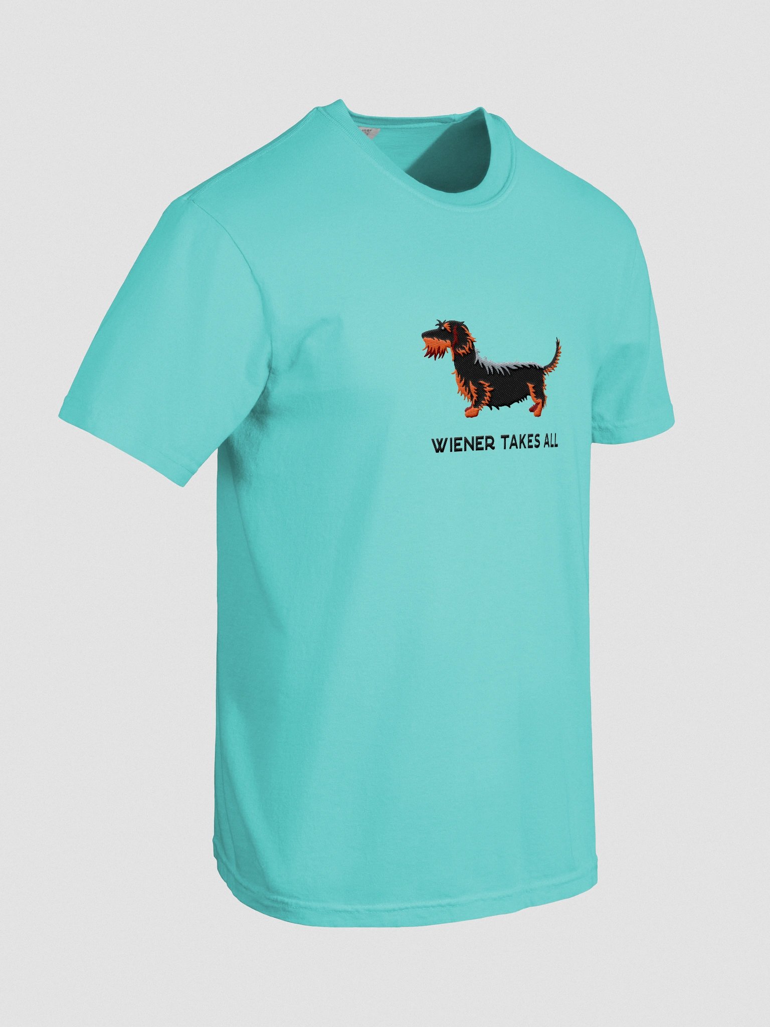 Wiener Takes All T-Shirt(Embroidered) of a Wirehaired Dachshund(Black & Tan) product image (11)