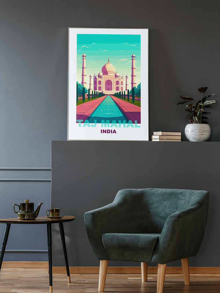 Sunrise at Taj Mahal Poster, Vibrant Agra India Landmark Art, Architectural Wonder Illustration, Cultural Heritage Wall Decor, Travel product image (2)