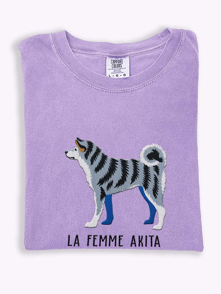 La Femme Akita T-Shirt(Embroidered) of a Japanese Akita(Blue Brindle) product image (1)