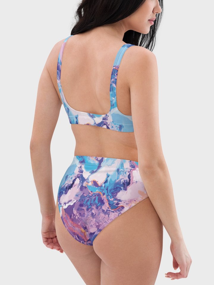 High-Waisted Bikini Bottom "Marble Effect Pastel Blue Purple Dreamy Waves" product image (1)