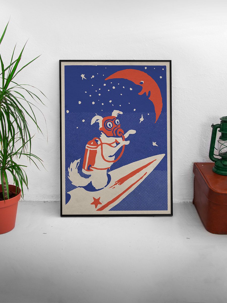 Laika, first space dog, USSR 1950s — Soviet vintage space art poster, soviet retro poster product image (27)