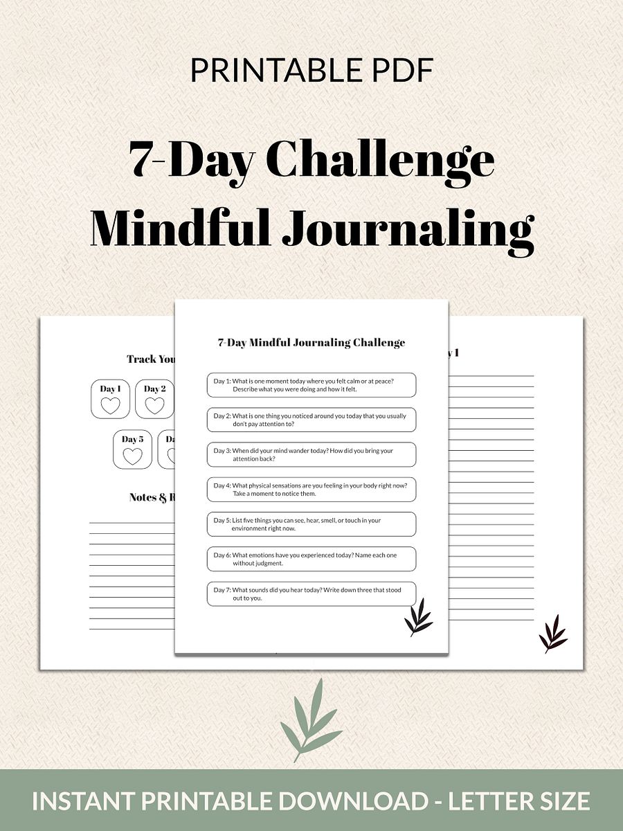 7-Day Mindful Journaling Challenge Printable product image (1)