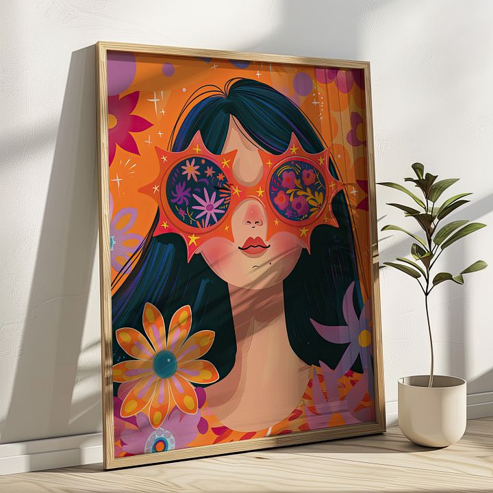 Girl with Sunglasses Maximalist Floral Art Print product image (1)