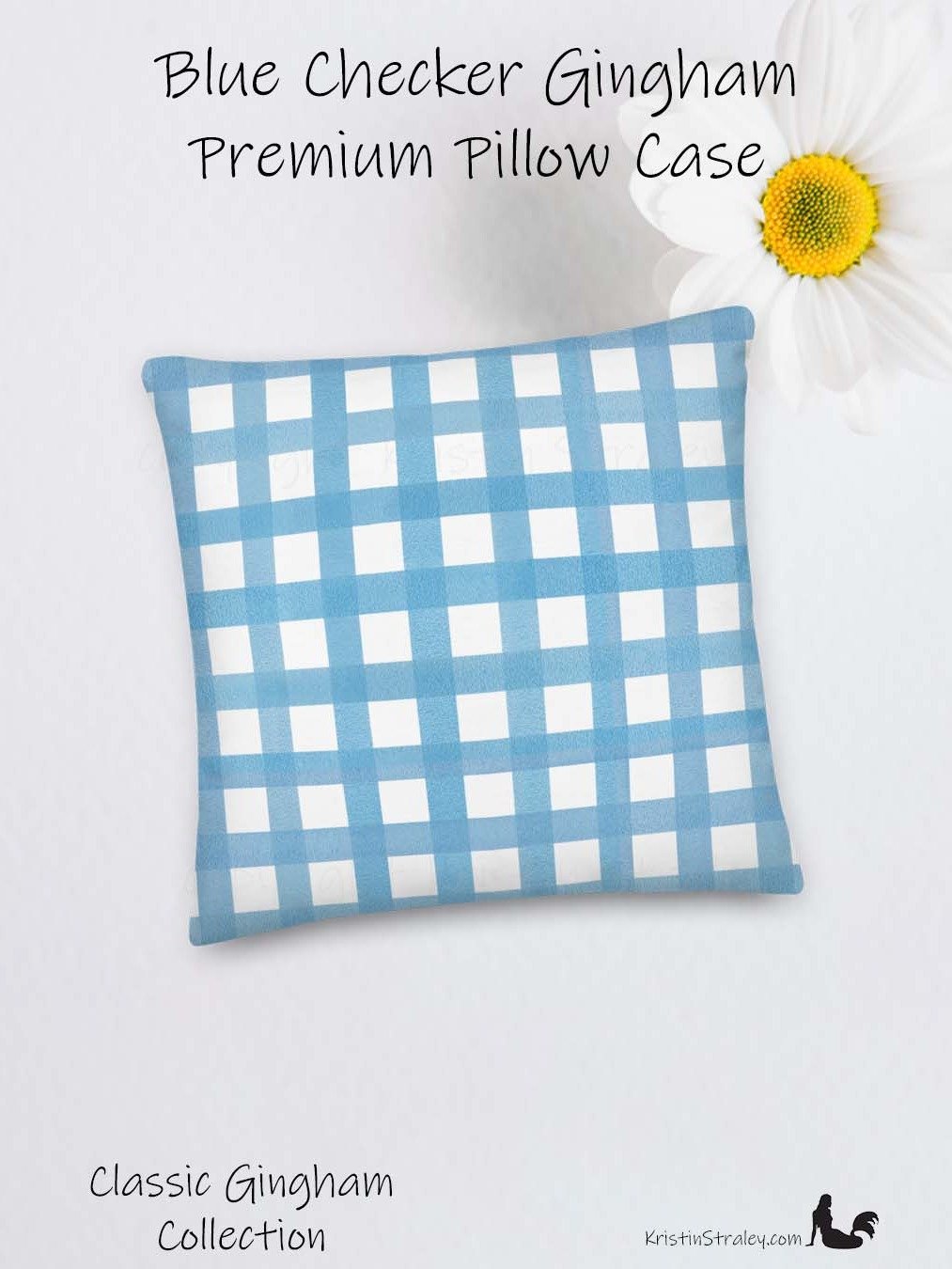 Classic Blue Gingham Checker on White Premium Pillow Case product image (2)