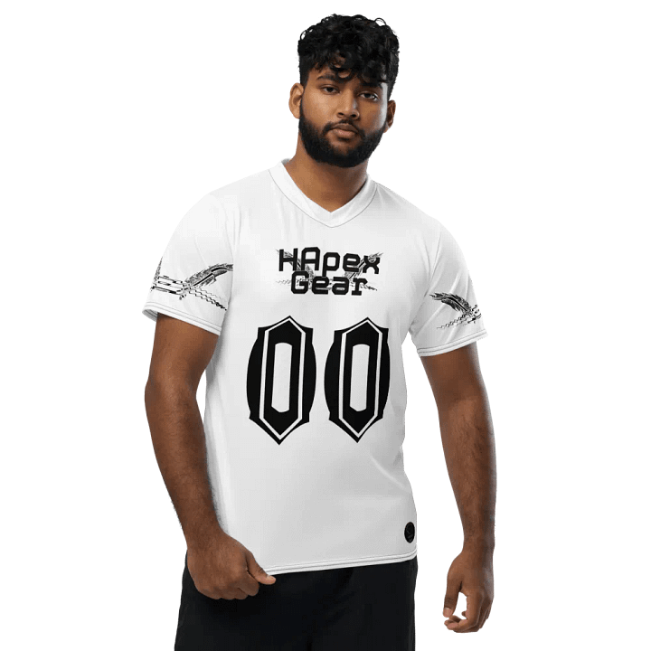 Recycled Unisex Sports Jersey - White - Mr I'm Not Important - Black HApex Gear Black Logo product image (1)