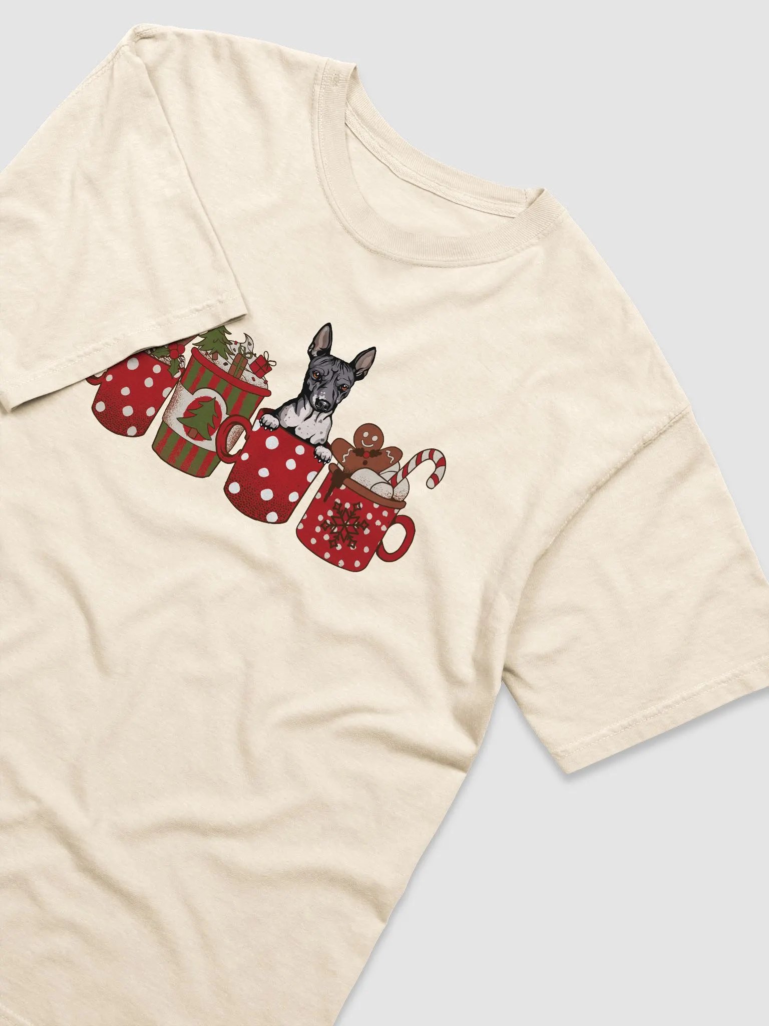 Cute American Hairless Terrier in a Christmas Cup T-Shirt | Funny Christmas Pup in a Cup product image (16)