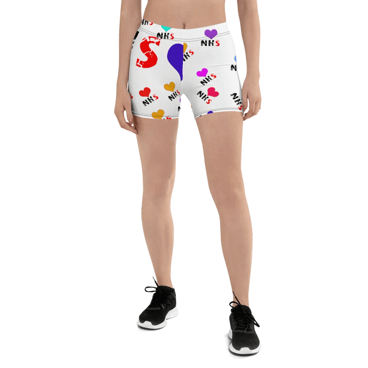 NHS Love Shorts, Colorful NHS Design, Support NHS Apparel, NHS Heart Shorts, Stylish NHS Wear, Bold NHS Fashion product image (1)