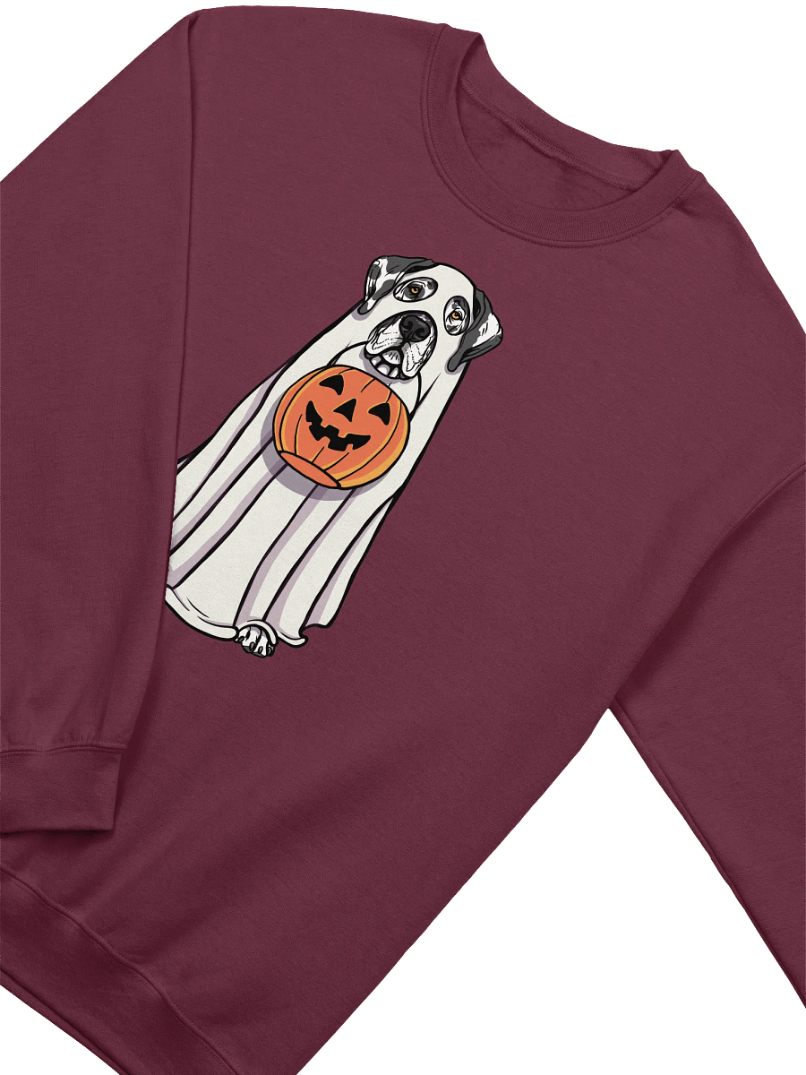 Funny Halloween Great Dane(Harlequin) Sweatshirt | Funny Great Dane Wearing a Ghost Costume and Holding a Pumpkin Basket product image (13)
