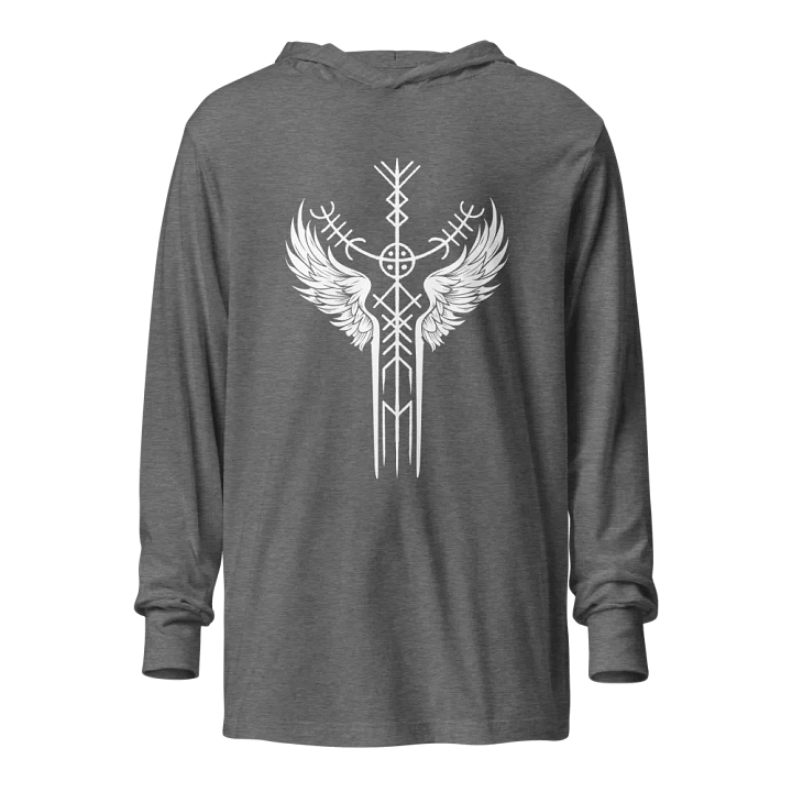 The Valkyrie Stave Hooded Long Sleeve Tee (white print) product image (1)