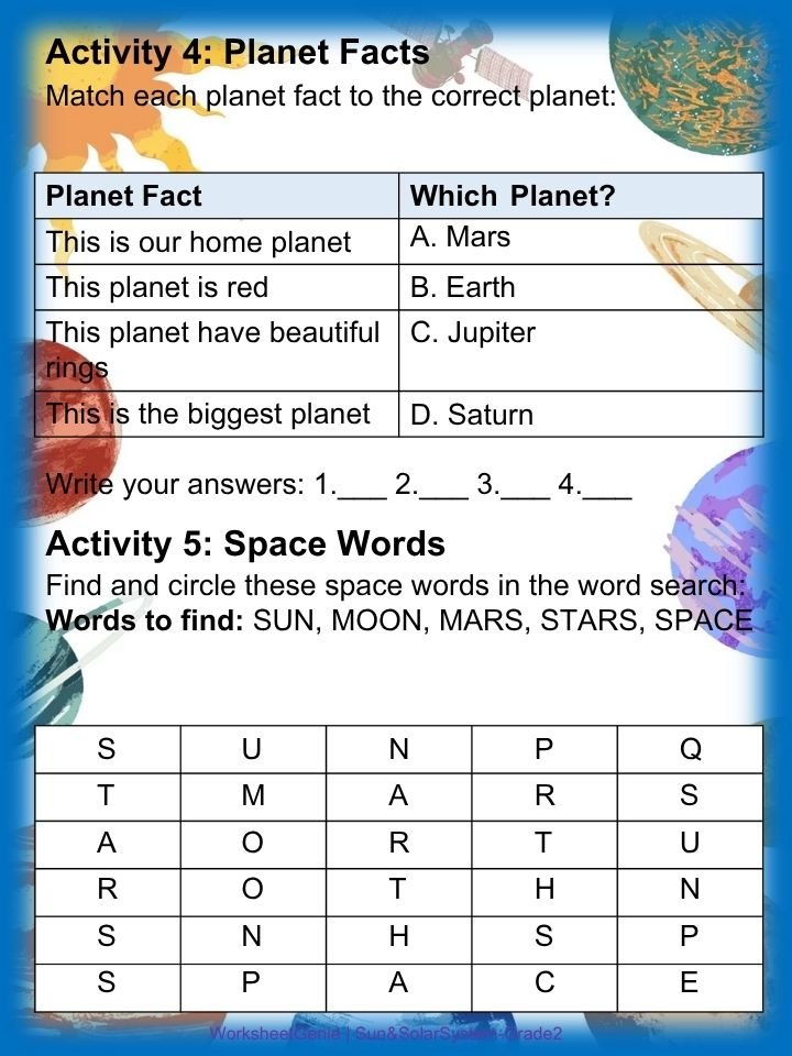 Solar System Complete Pack – Educational Worksheets for Grade 2 product image (4)