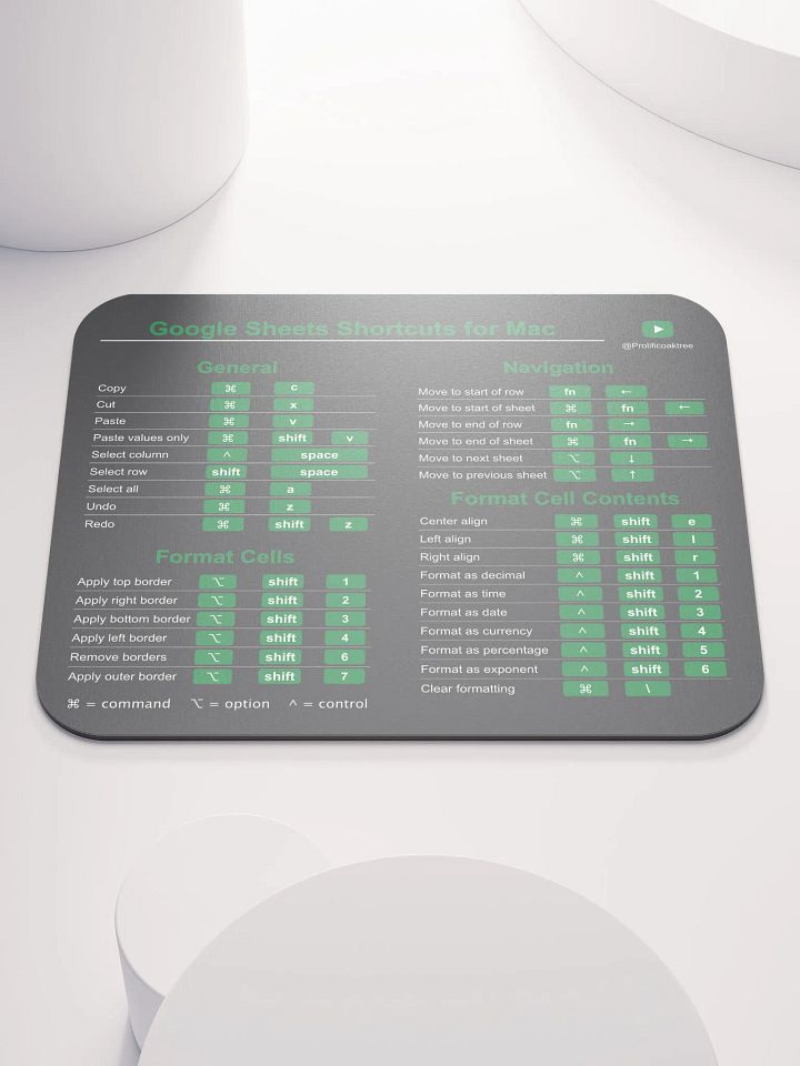 Keyboard Shortcuts Mouse Pad for Mac Dark Mode - Google Sheets product image (1)