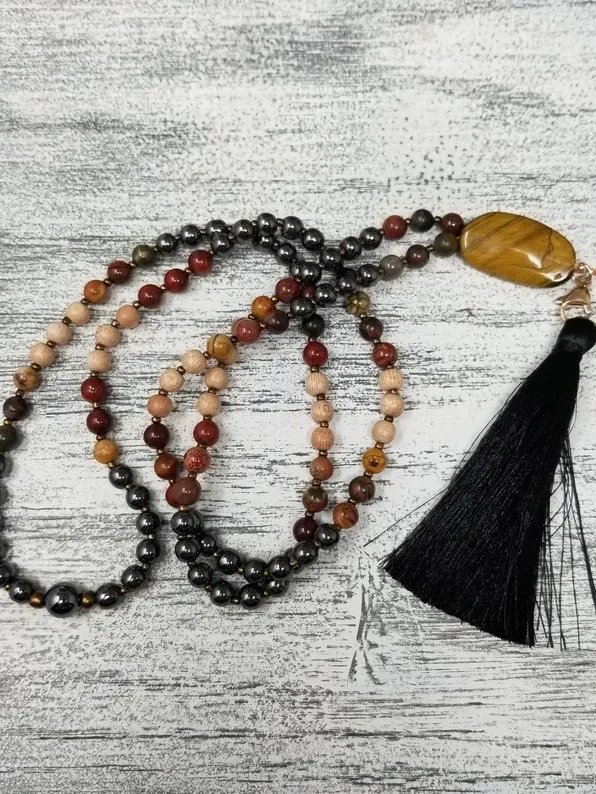 I Am Grounded Mala Necklace | Hematite, Jasper, Rosewood Healing Crystal Jewelry product image (2)