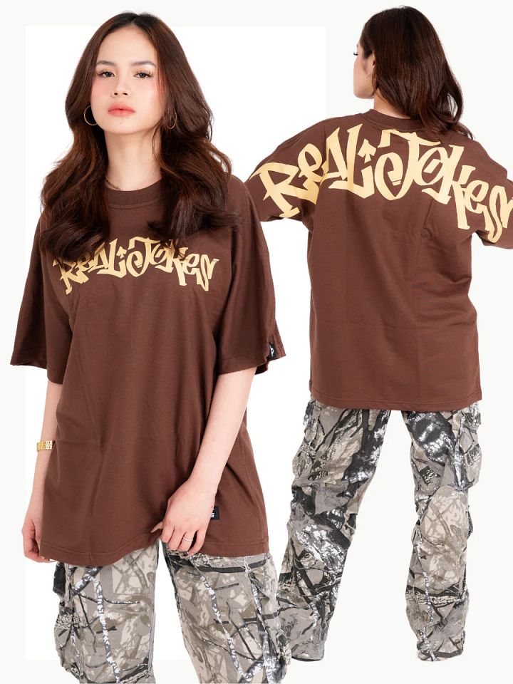 REAL JOKES STAMP - BROWN Oversized Unisex Tshirt product image (2)